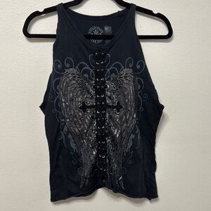 Edgy Black Tank Top with Wing Design